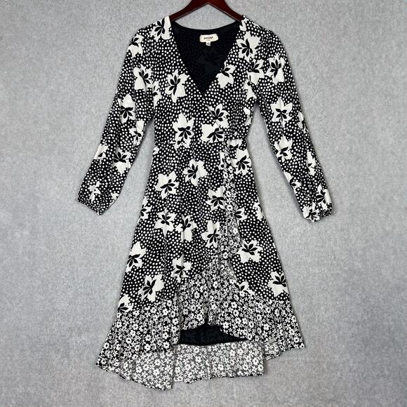 Anthropologie Porridge Black White Floral Amity Wrap Dress Size Small - Picture 1 of 10